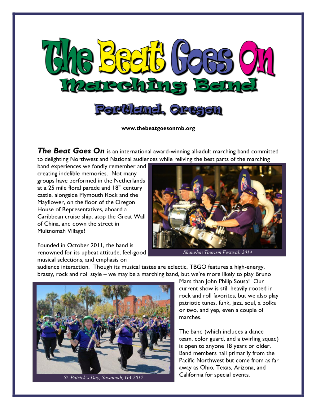 The Beat Goes on Marching Band Promo Packet