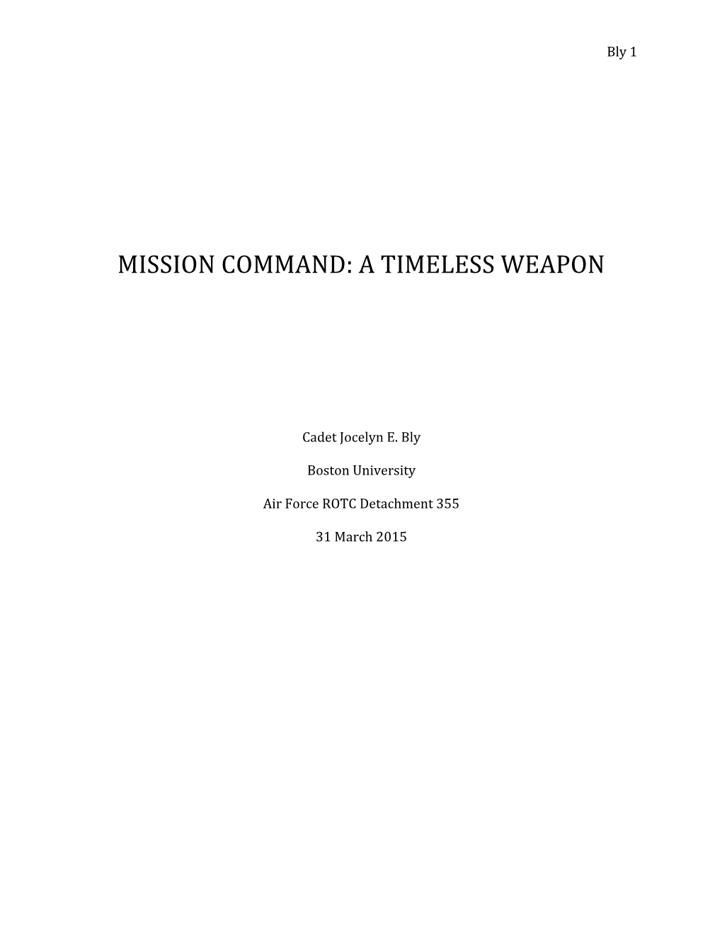 Mission Command: a Timeless Weapon