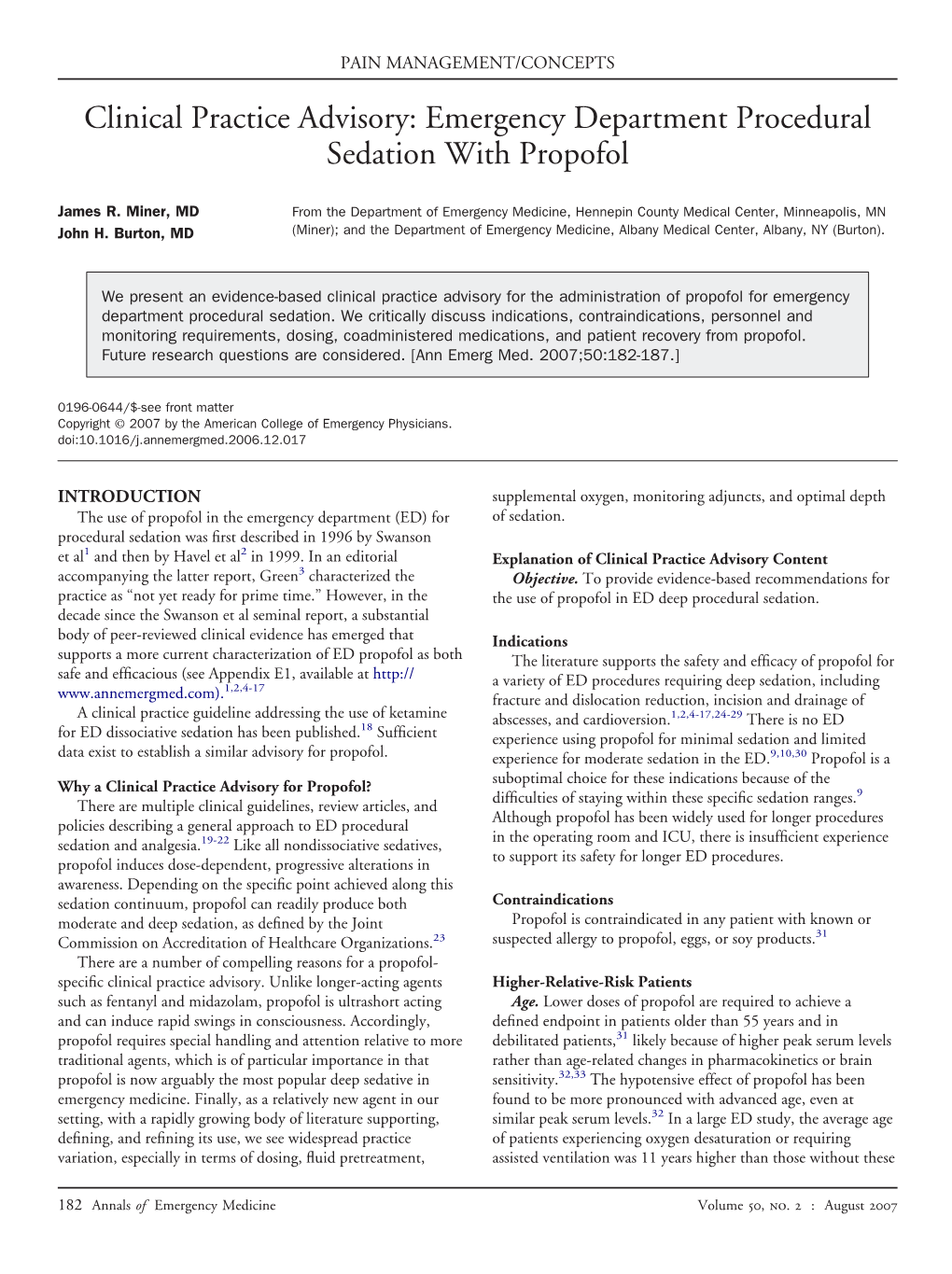 Emergency Department Procedural Sedation with Propofol