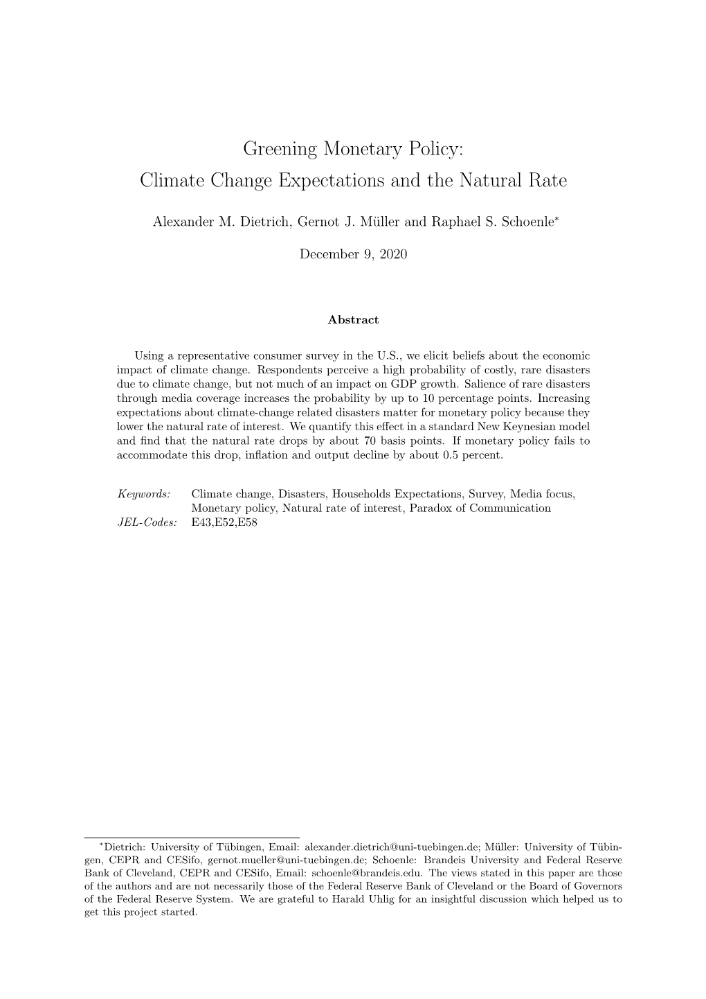 Greening Monetary Policy: Climate Change Expectations and the Natural Rate