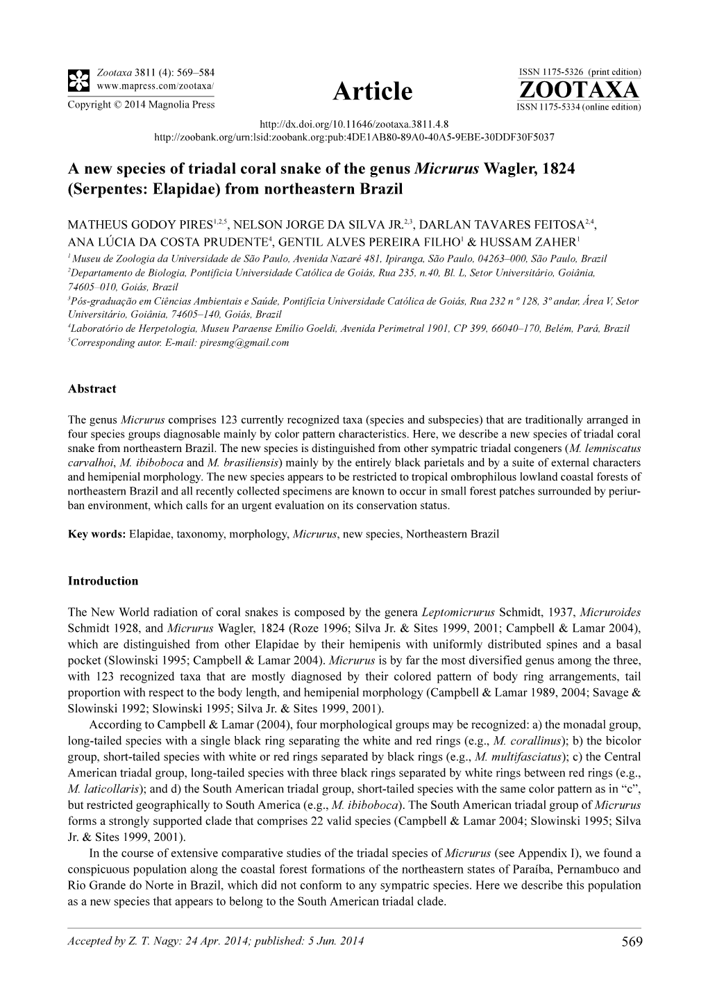 A New Species of Triadal Coral Snake of the Genus Micrurus Wagler, 1824 (Serpentes: Elapidae) from Northeastern Brazil