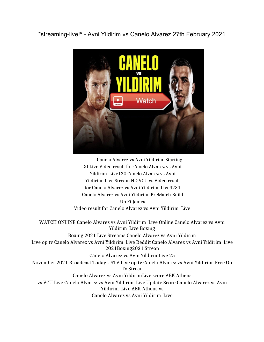 *Streaming-Live!* - Avni Yildirim Vs Canelo Alvarez 27Th February 2021