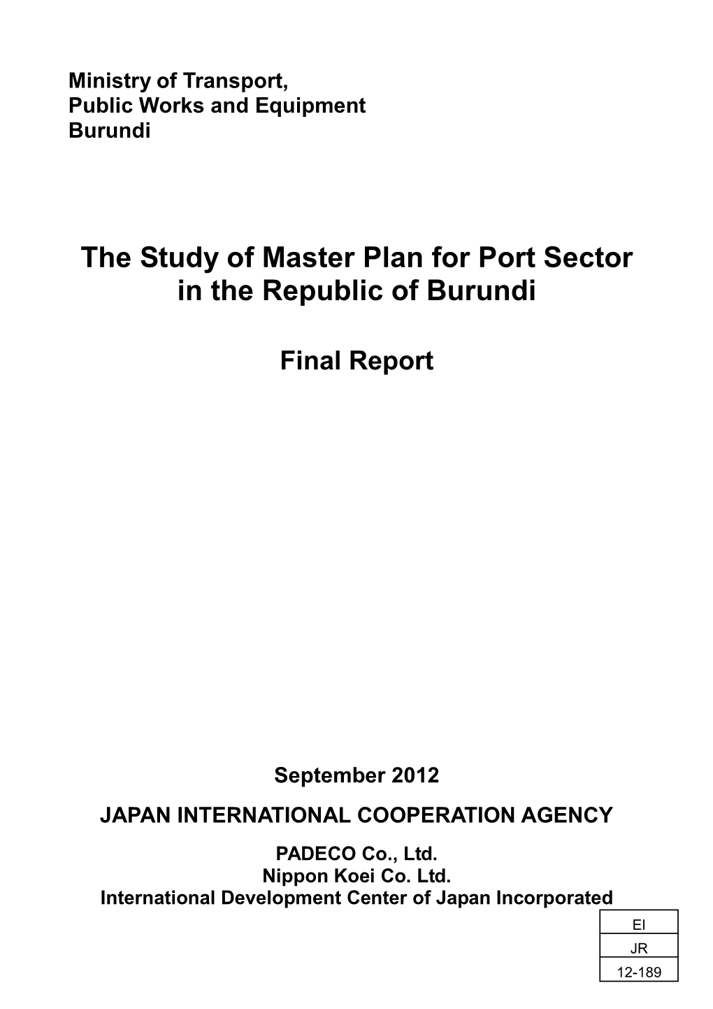 The Study of Master Plan for Port Sector in the Republic of Burundi