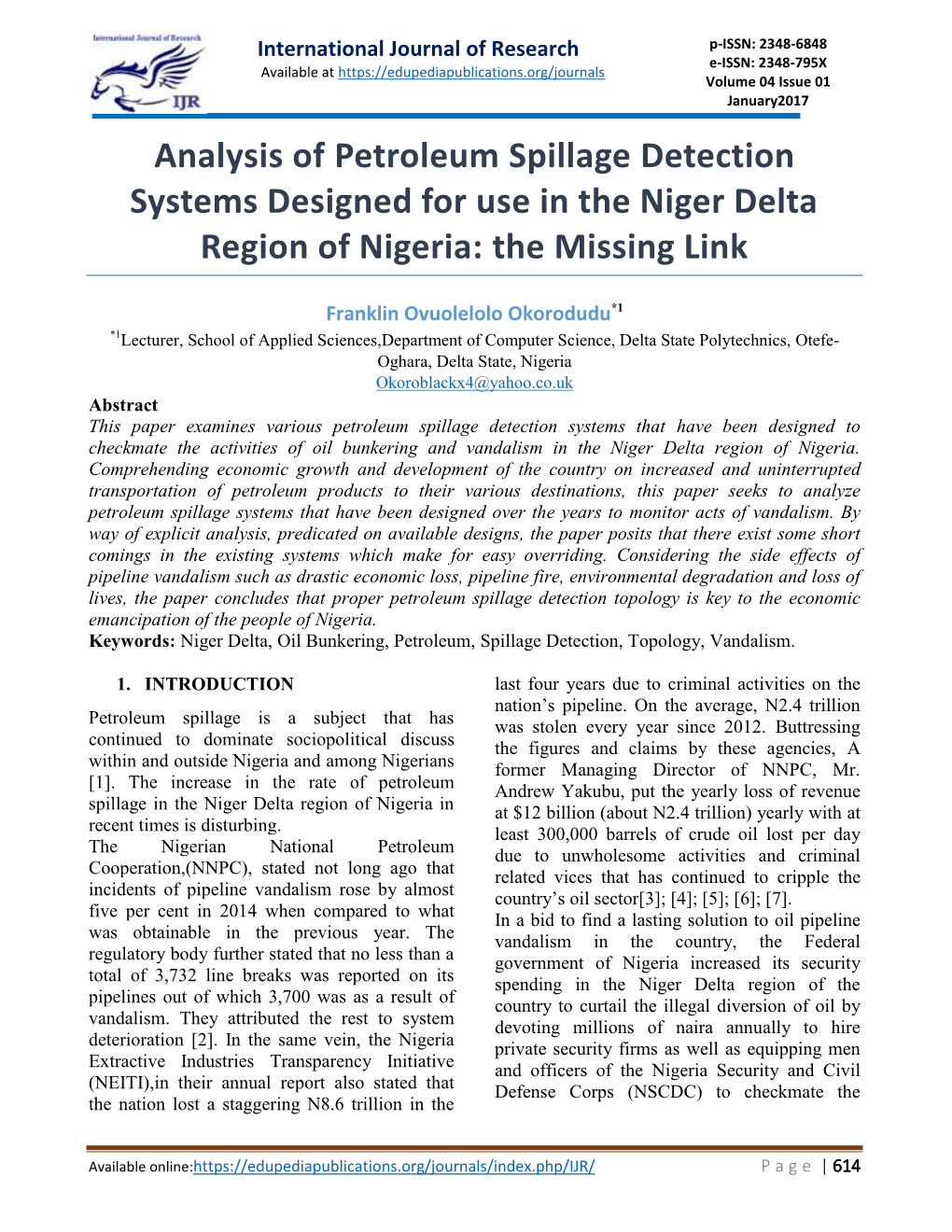 Analysis of Petroleum Spillage Detection Systems Designed for Use in the Niger Delta Region of Nigeria: the Missing Link