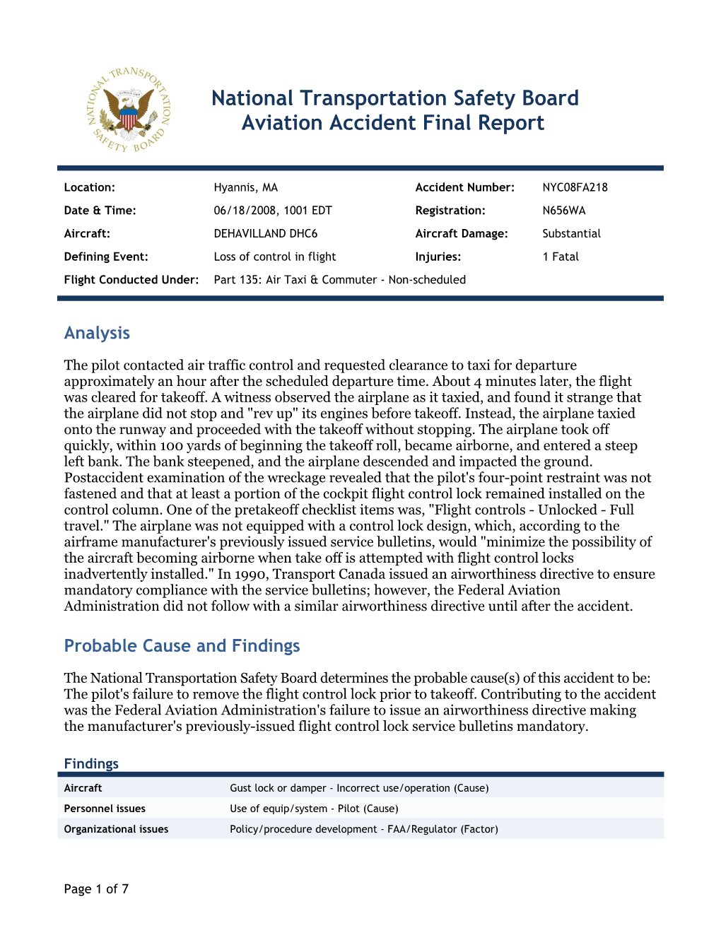 National Transportation Safety Board Aviation Accident Final Report