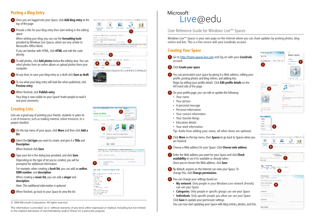 User Reference Guide for Windows Live™ Spaces Creating Your