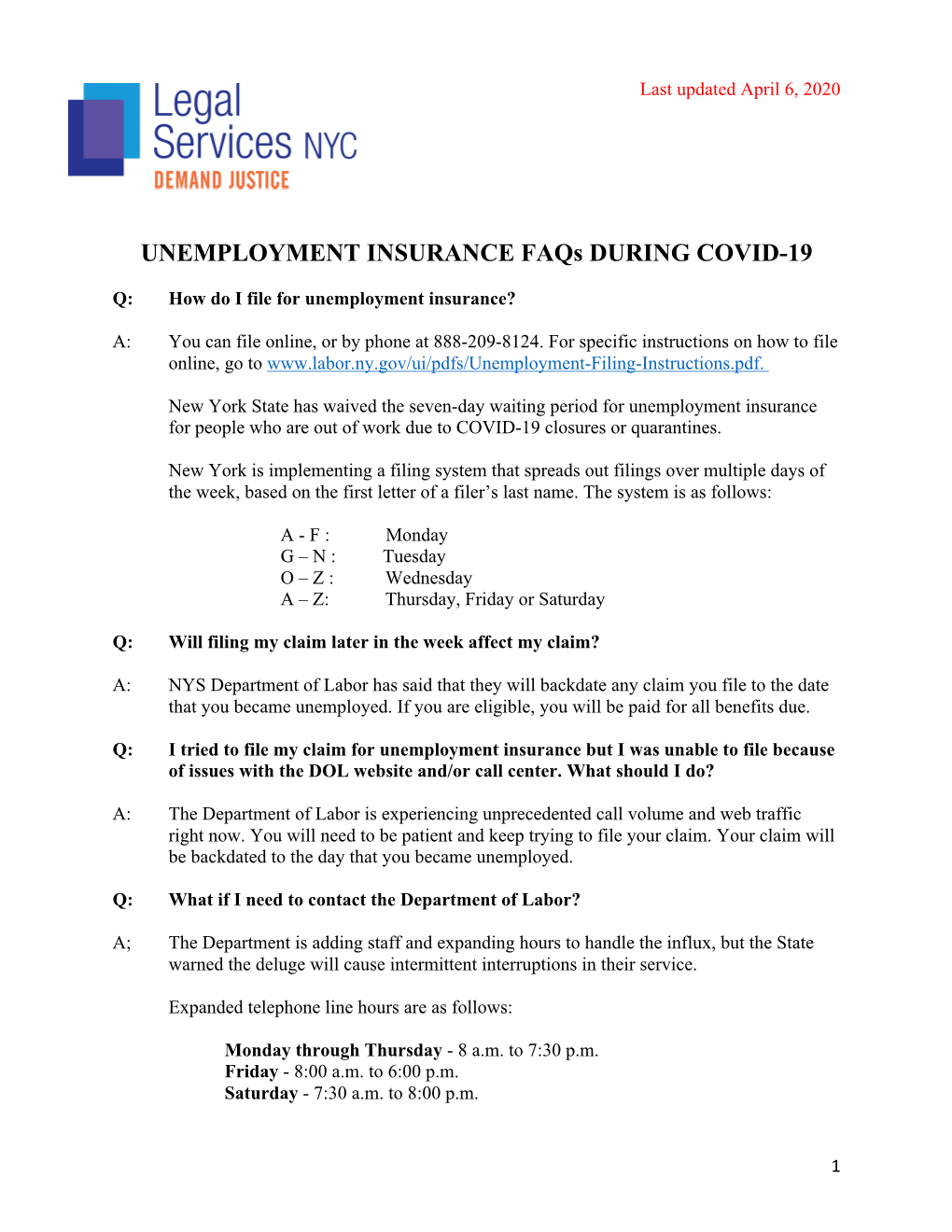 UNEMPLOYMENT INSURANCE Faqs DURING COVID-19