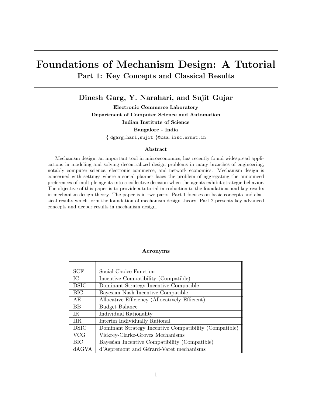 Foundations of Mechanism Design: a Tutorial Part 1: Key Concepts and Classical Results