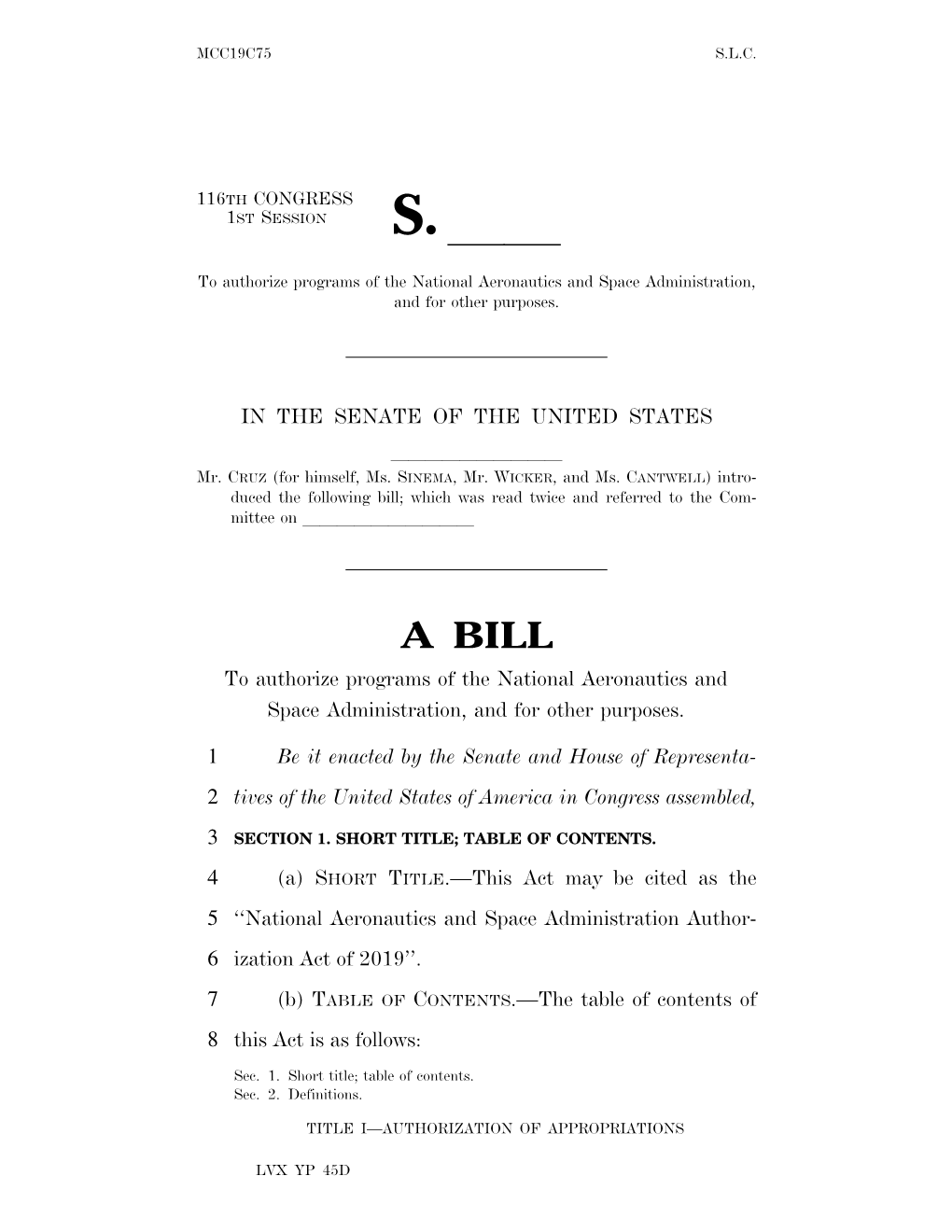 A BILL to Authorize Programs of the National Aeronautics and Space Administration, and for Other Purposes