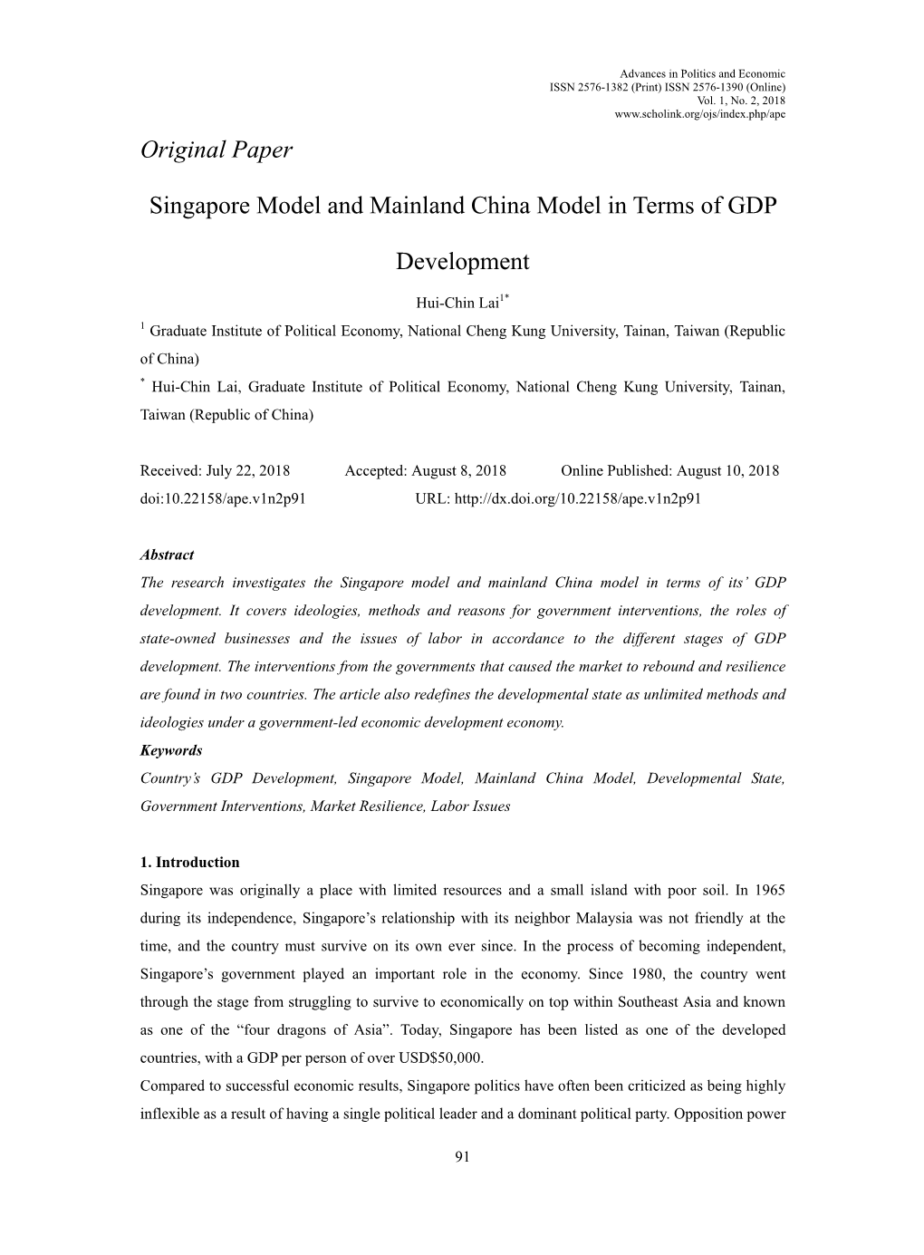 Original Paper Singapore Model and Mainland China Model in Terms Of