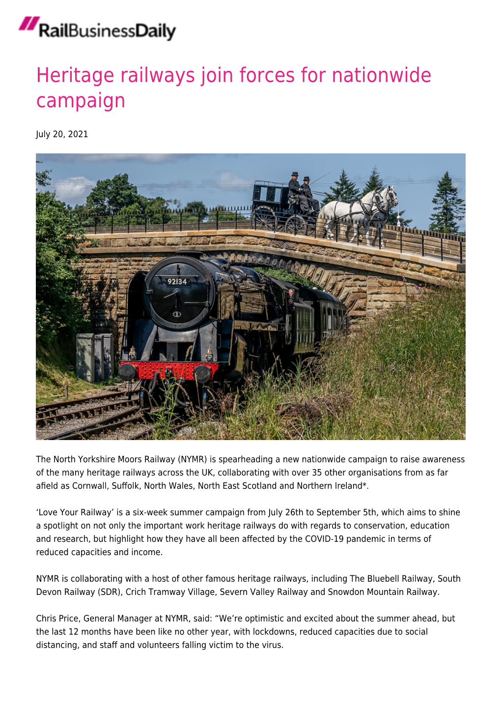 Heritage Railways Join Forces for Nationwide Campaign