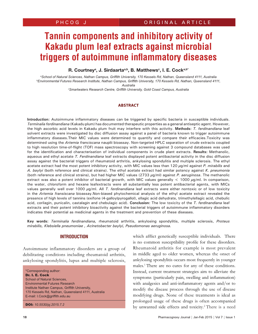 Tannin Components and Inhibitory Activity of Kakadu Plum Leaf Extracts Against Microbial Triggers of Autoimmune Inflammatory Diseases