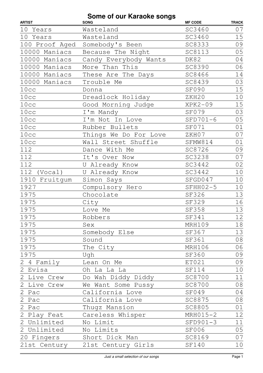 Some of Our Karaoke Songs