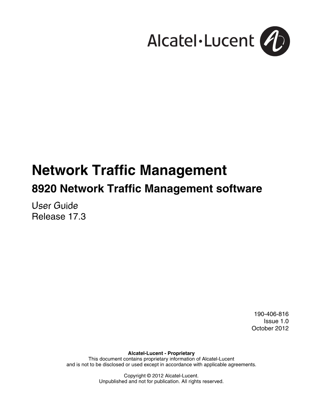 8920 Network Traffic Management Software User Guide Release 17.3