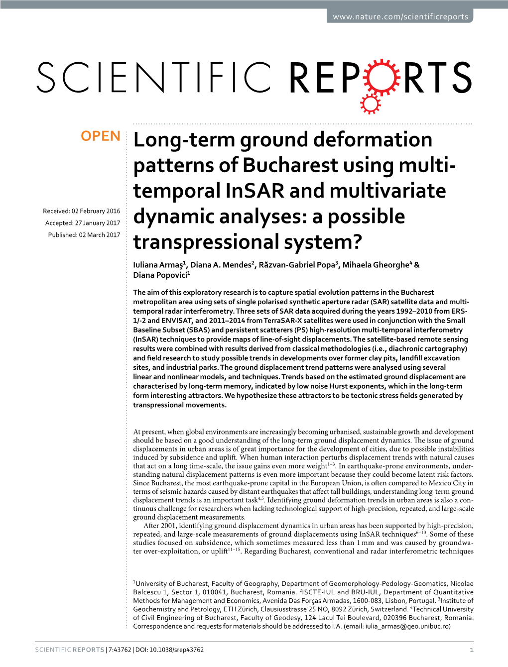 Long-Term Ground Deformation Patterns of Bucharest Using