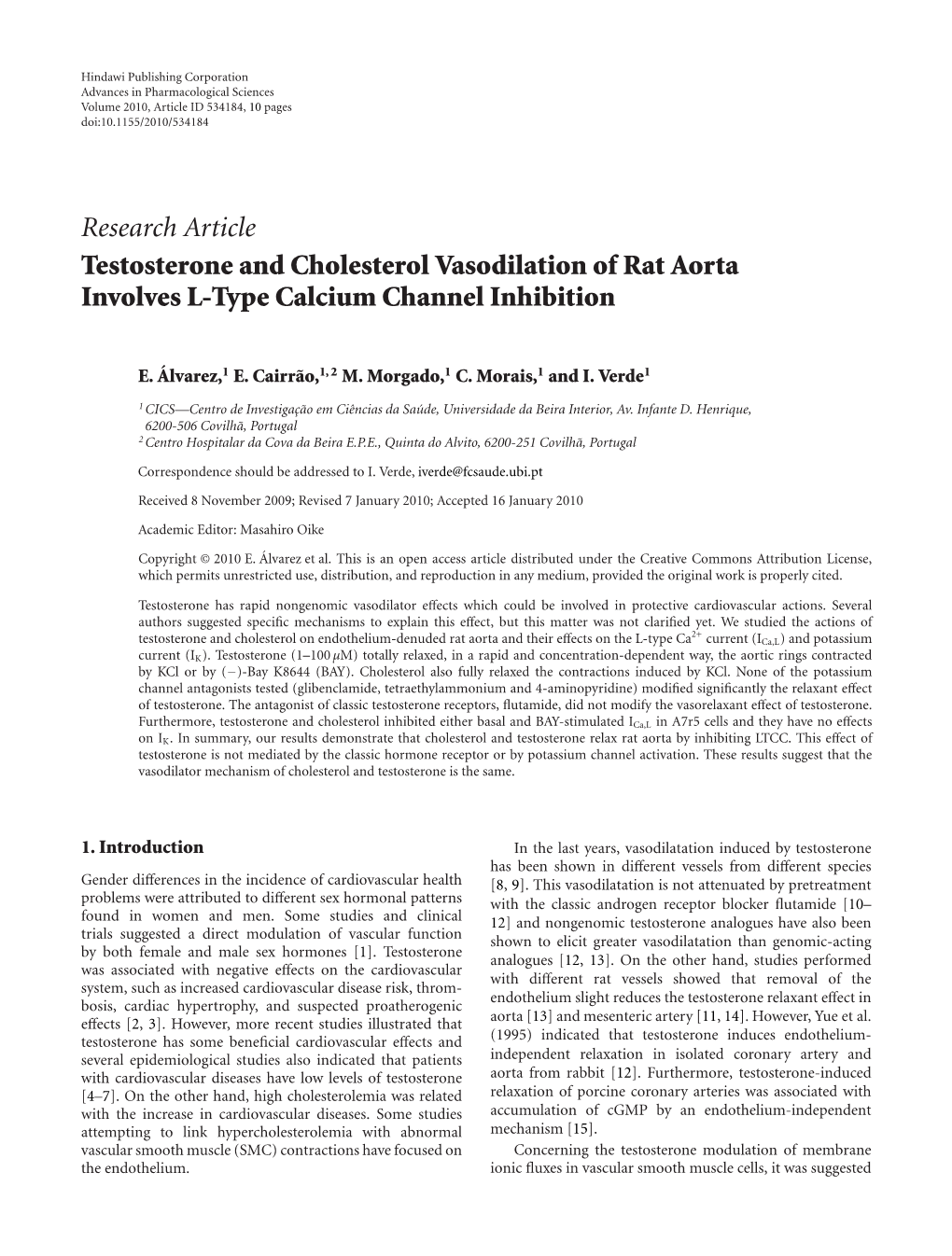 Testosterone and Cholesterol Vasodilation of Rat Aorta Involves L-Type Calcium Channel Inhibition