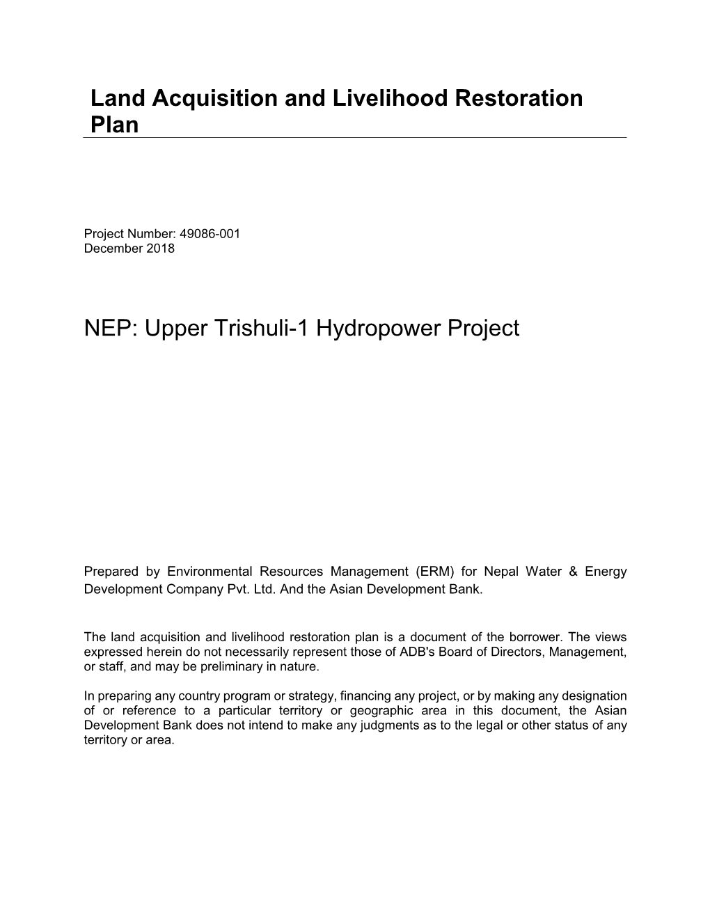 49086-001: Upper Trishuli-1 Hydropower Project