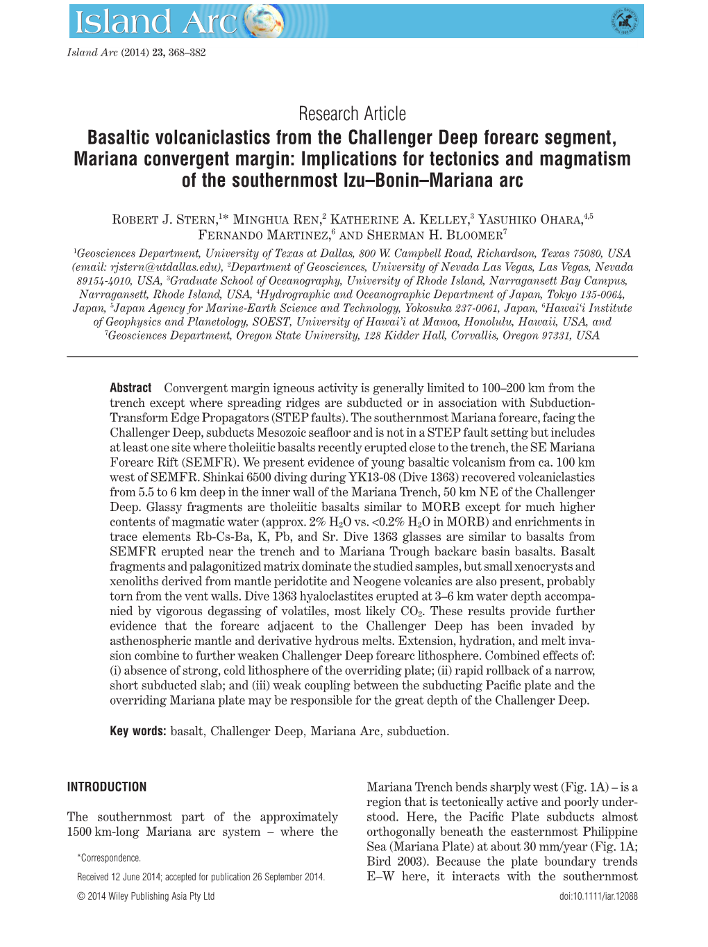 Basaltic Volcaniclastics from the Challenger Deep Forearc Segment