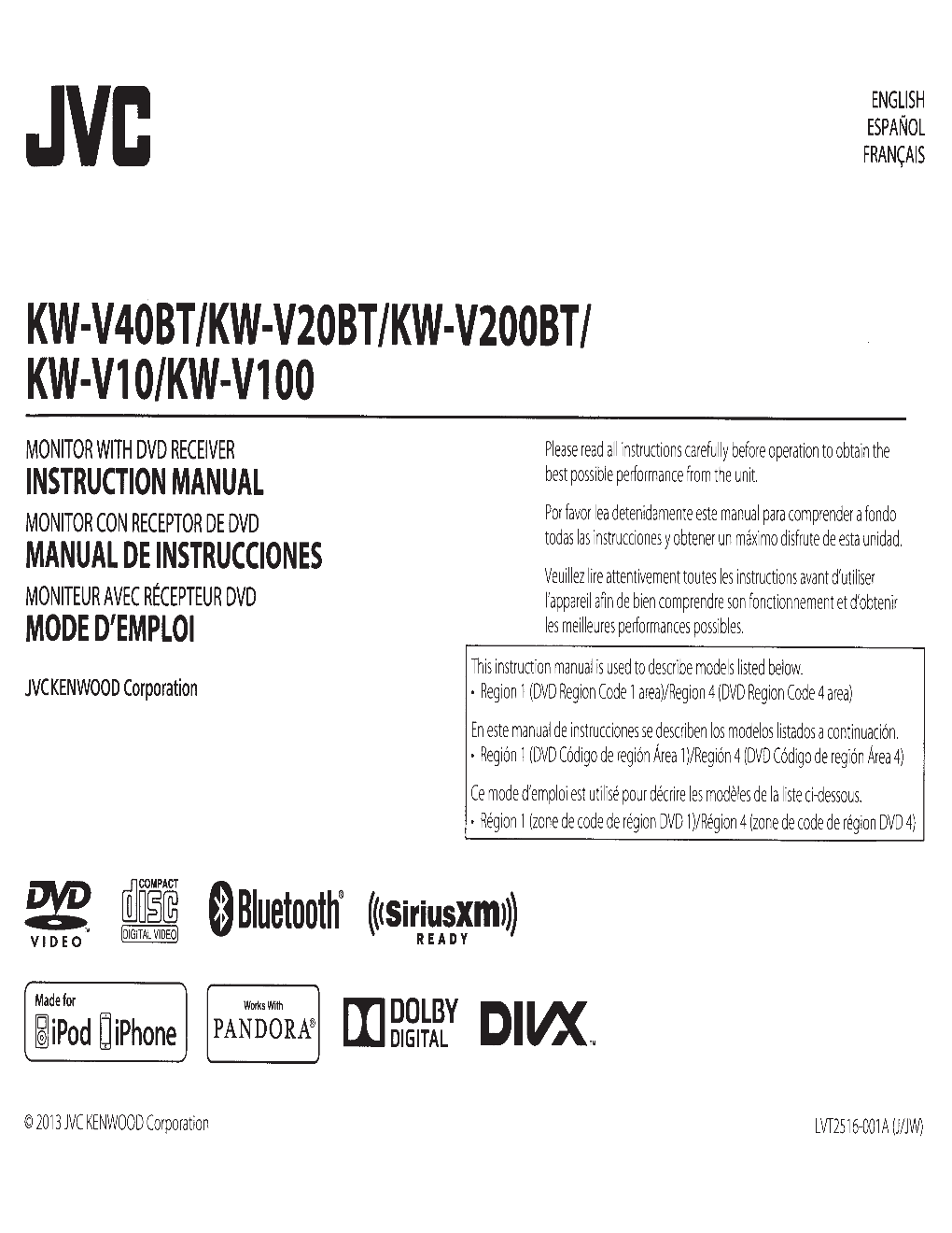 JVC KW-V20BT Owners Manual