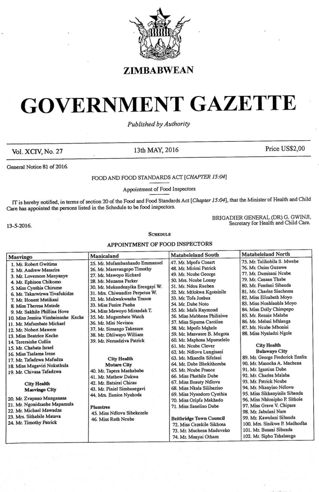 Government Gazette —
