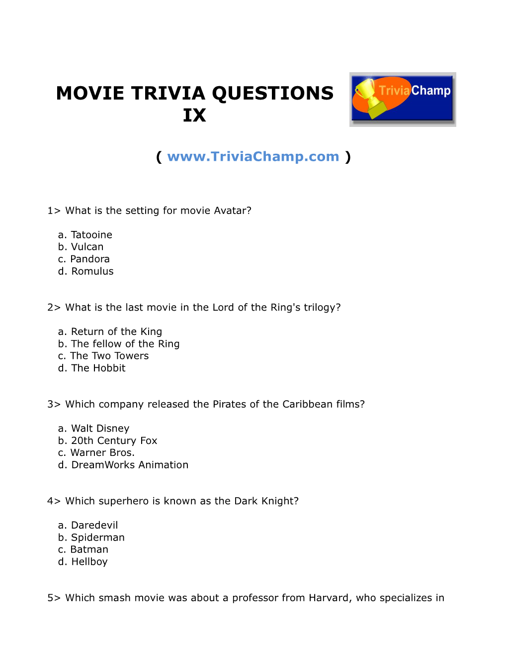 Movie Trivia Questions Ix