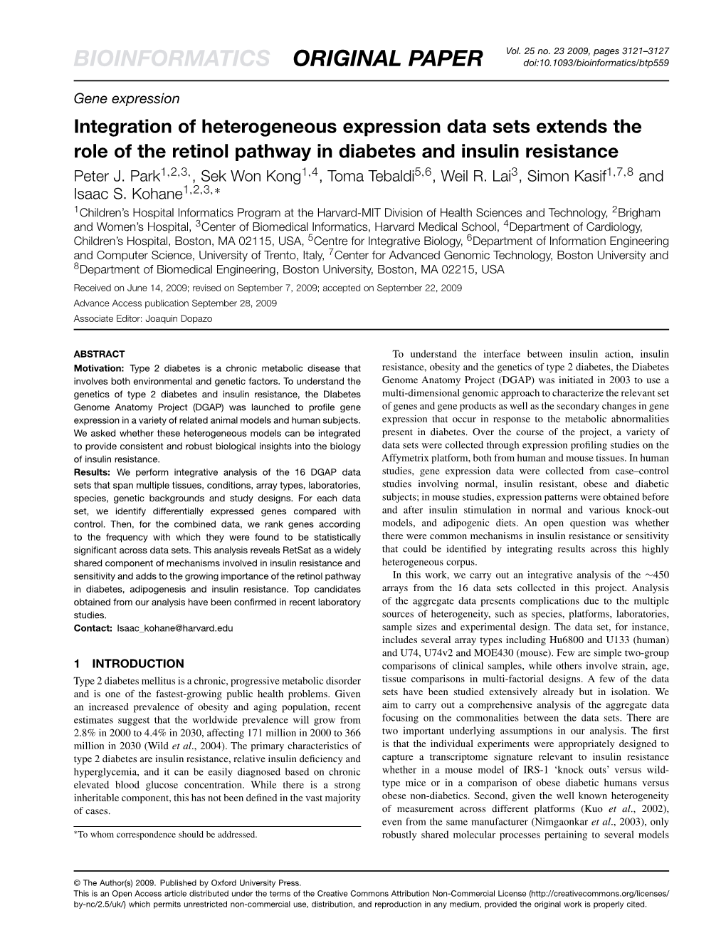 Integration of Heterogeneous Expression Data Sets Extends the Role of the Retinol Pathway in Diabetes and Insulin Resistance Peter J