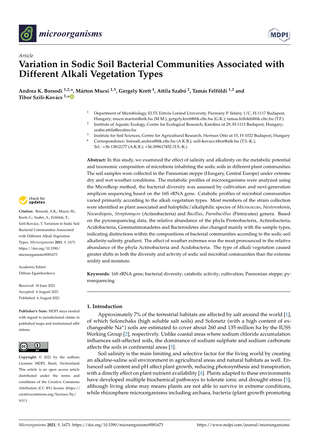 Variation in Sodic Soil Bacterial Communities Associated with Different Alkali Vegetation Types