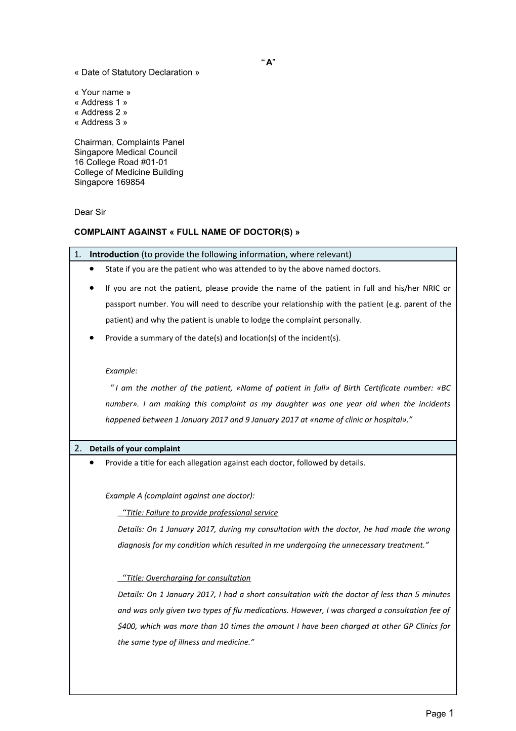 Instructions on Putting up a Statutory Declaration