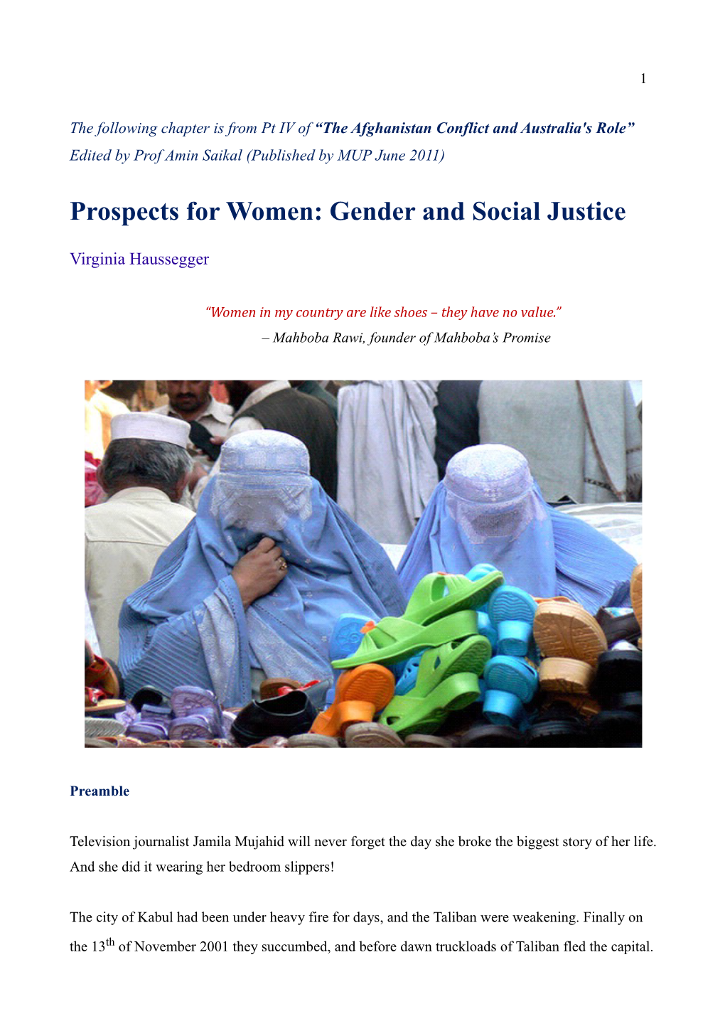 Prospects for Women: Gender and Social Justice