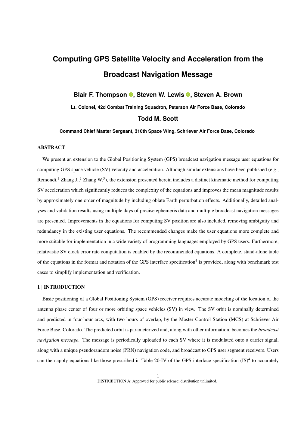 Computing GPS Satellite Velocity and Acceleration from the Broadcast