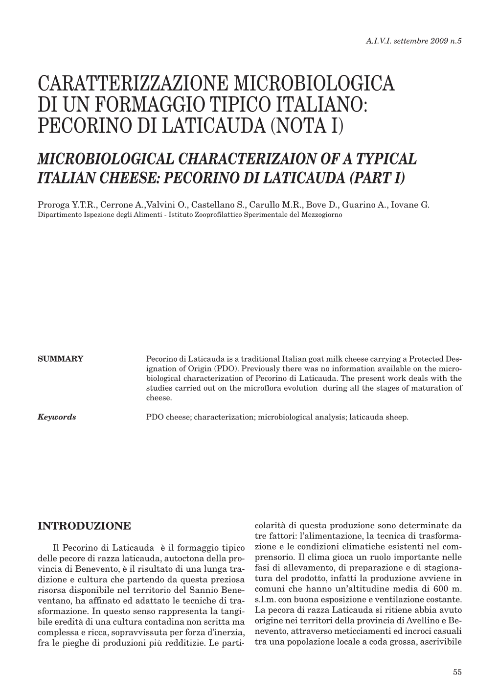 Caratterizzazione Microbiologica Di Un Formaggio Tipico Italiano