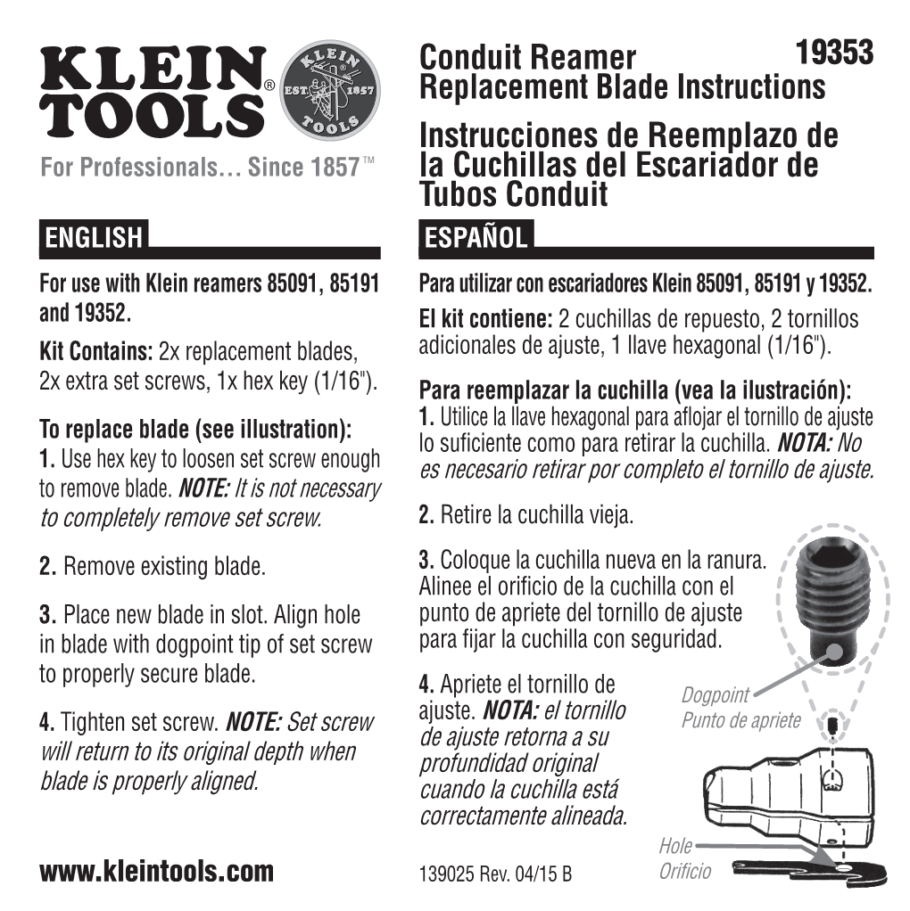 Conduit Reamer Replacement Blade Instruction