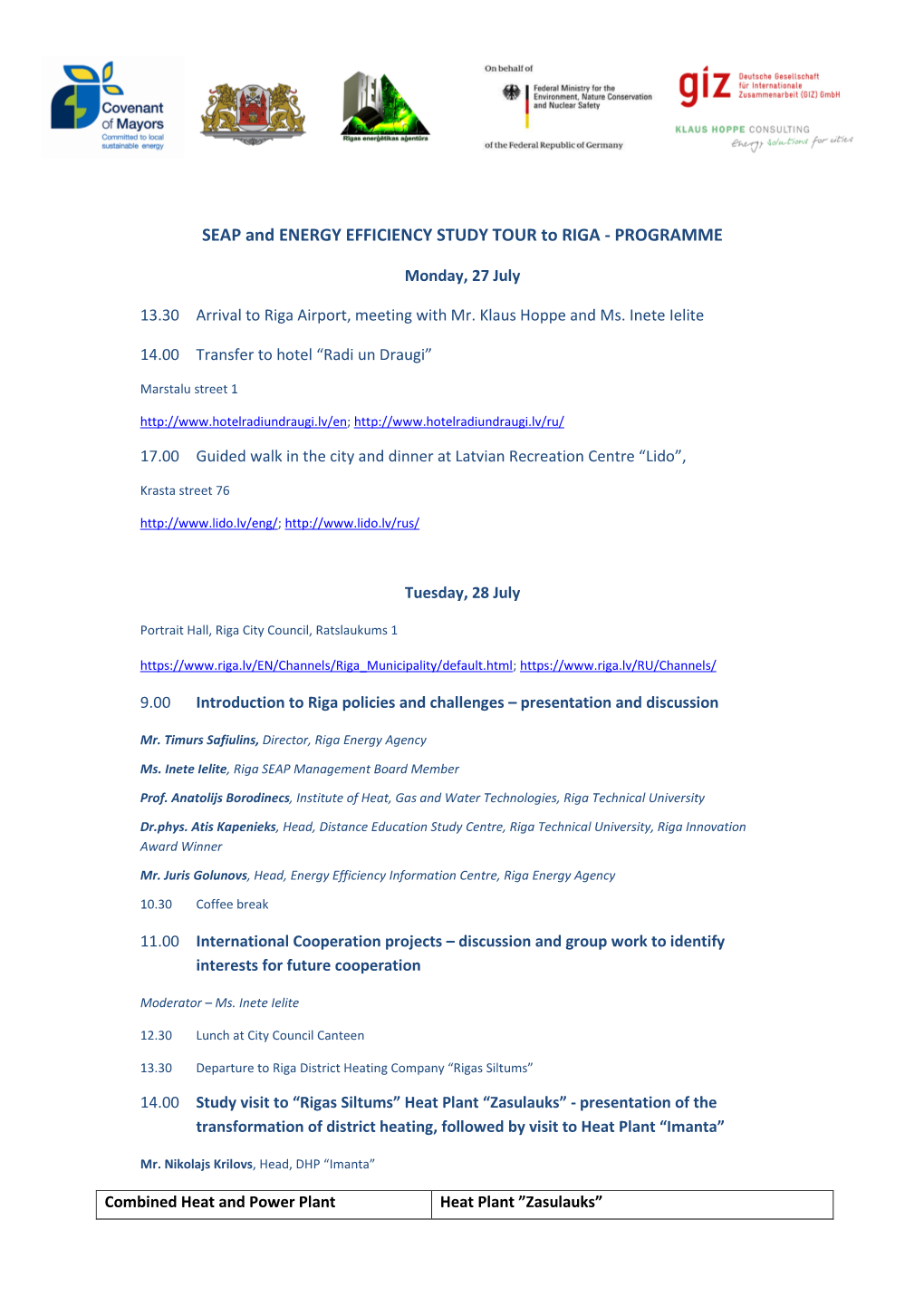 SEAP and ENERGY EFFICIENCY STUDY TOUR to RIGA - PROGRAMME