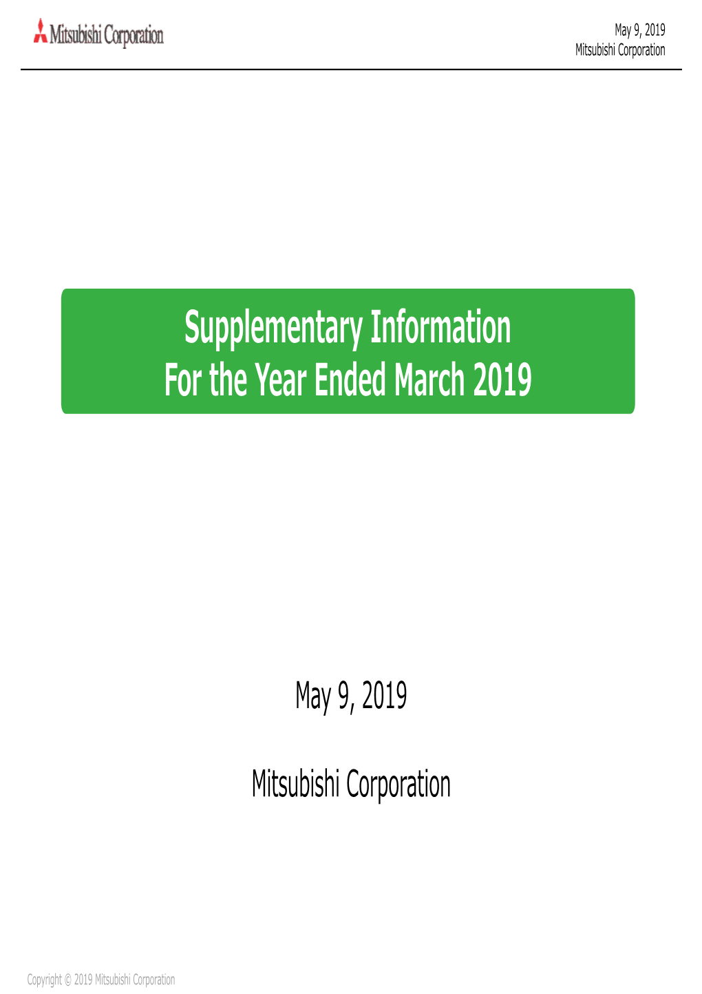 Supplementary Information for the Year Ended March 2019