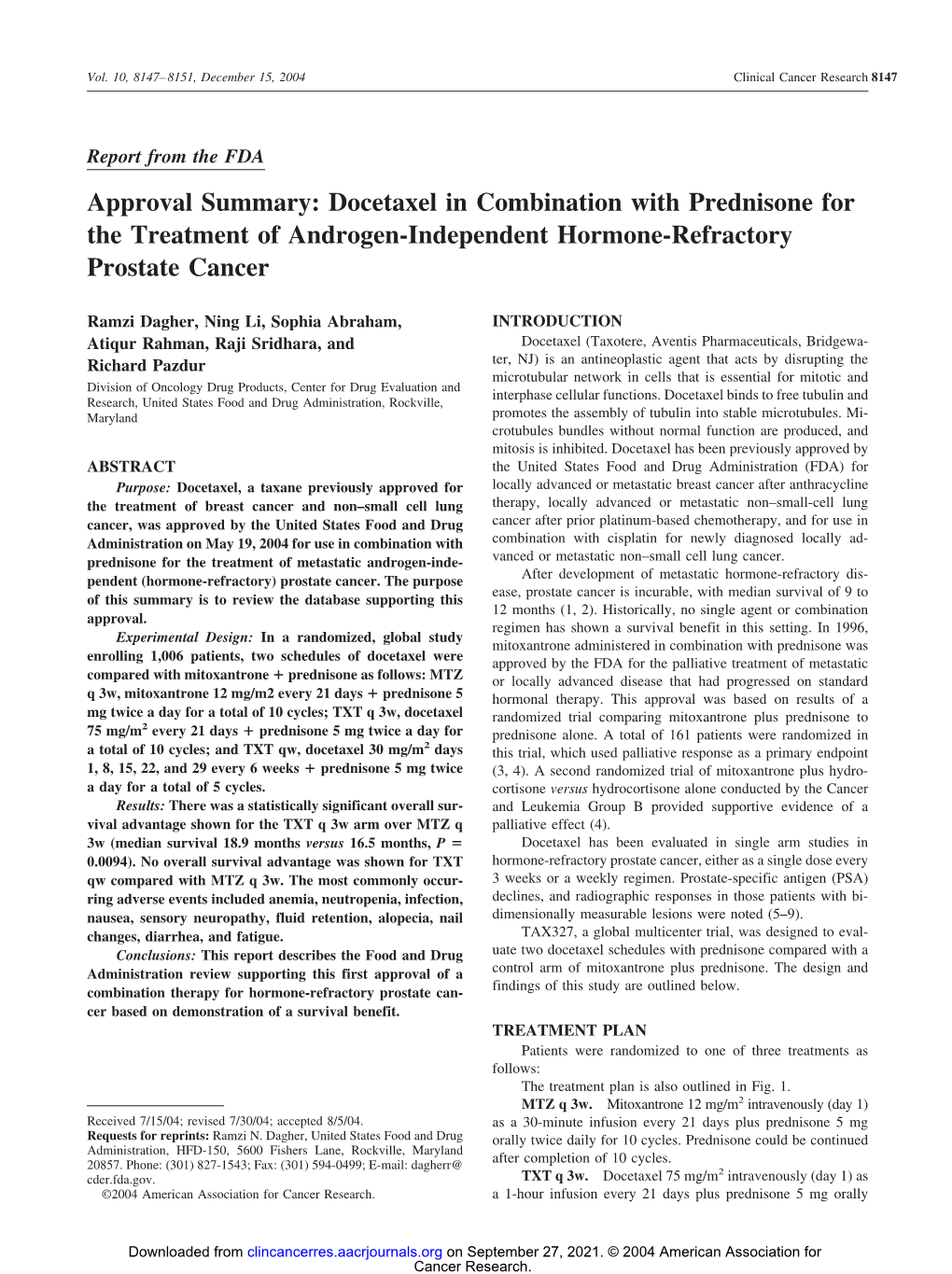 Docetaxel in Combination with Prednisone for the Treatment of Androgen-Independent Hormone-Refractory Prostate Cancer