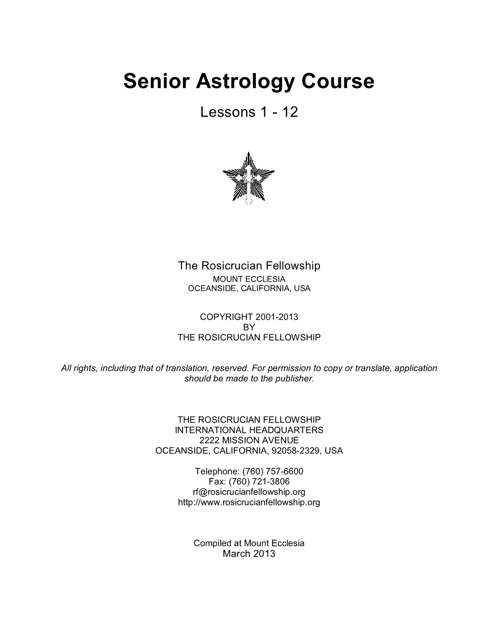 Senior Astrology Course, Lessons 1