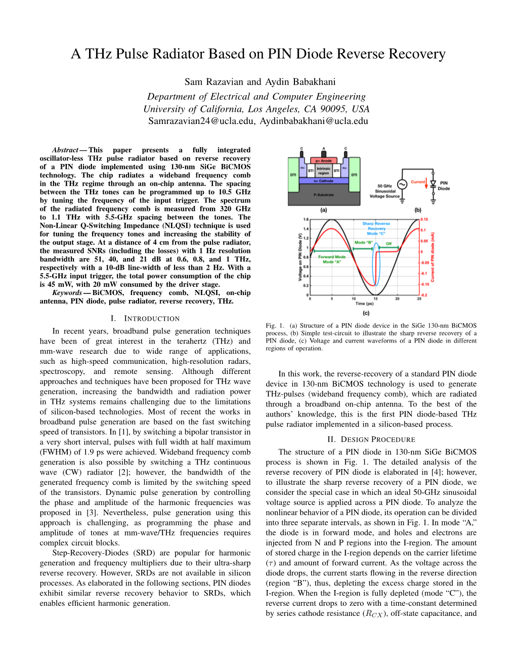 A Thz Pulse Radiator Based on PIN Diode Reverse Recovery