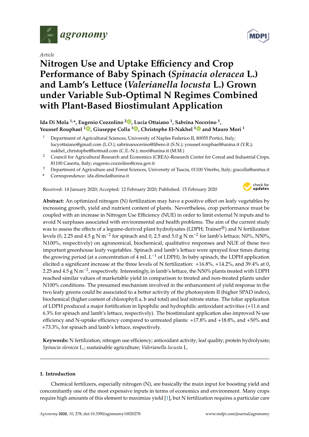 Nitrogen Use and Uptake Efficiency and Crop Performance Of