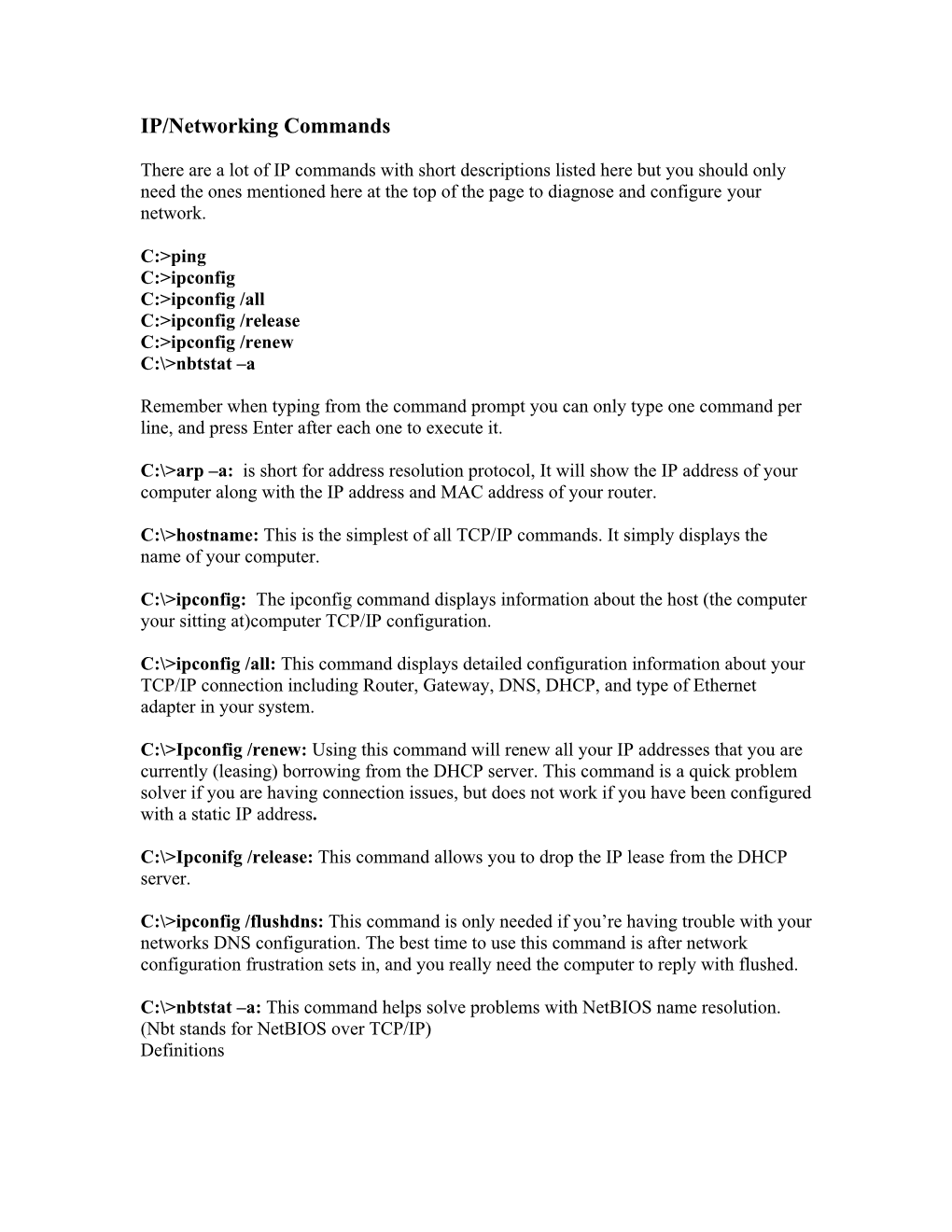 IP/Networking Commands