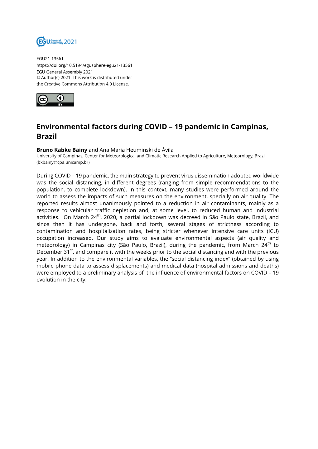 Environmental Factors During COVID – 19 Pandemic in Campinas, Brazil