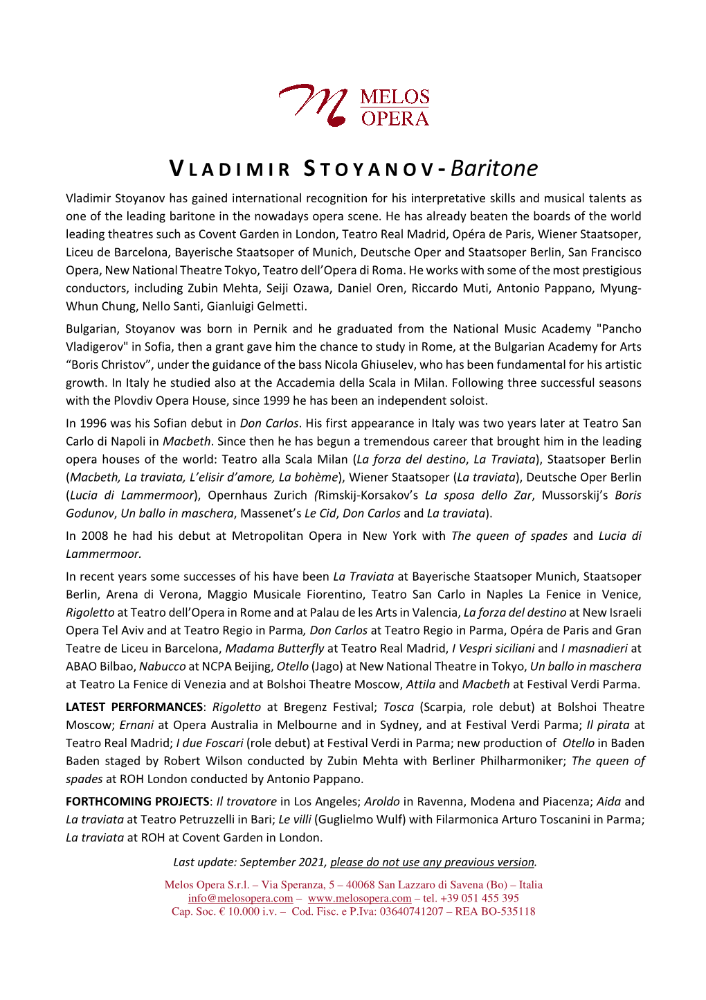 VLADIMIR STOYANOV -Baritone
