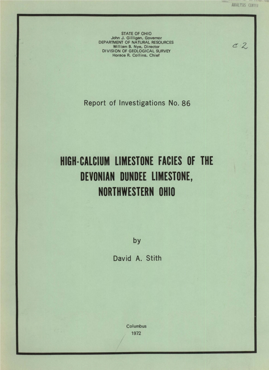 High-Calcium Limestone Facies of the Devonian Dundee Limestone, Northwestern Ohio