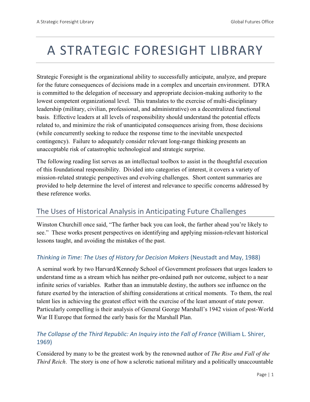 A Strategic Foresight Library Global Futures Office