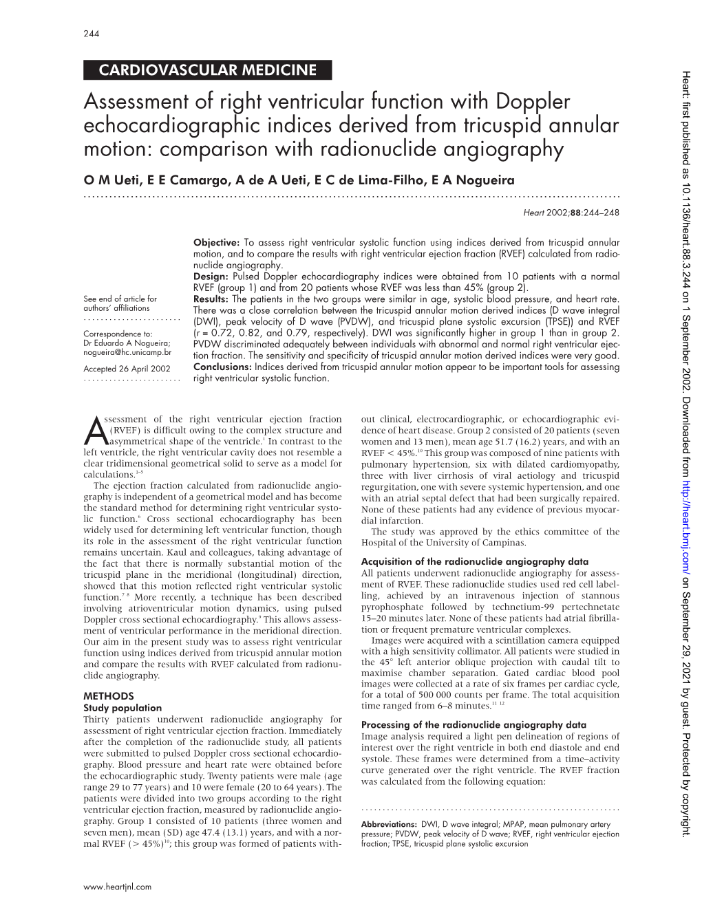 Assessment of Right Ventricular Function with Doppler