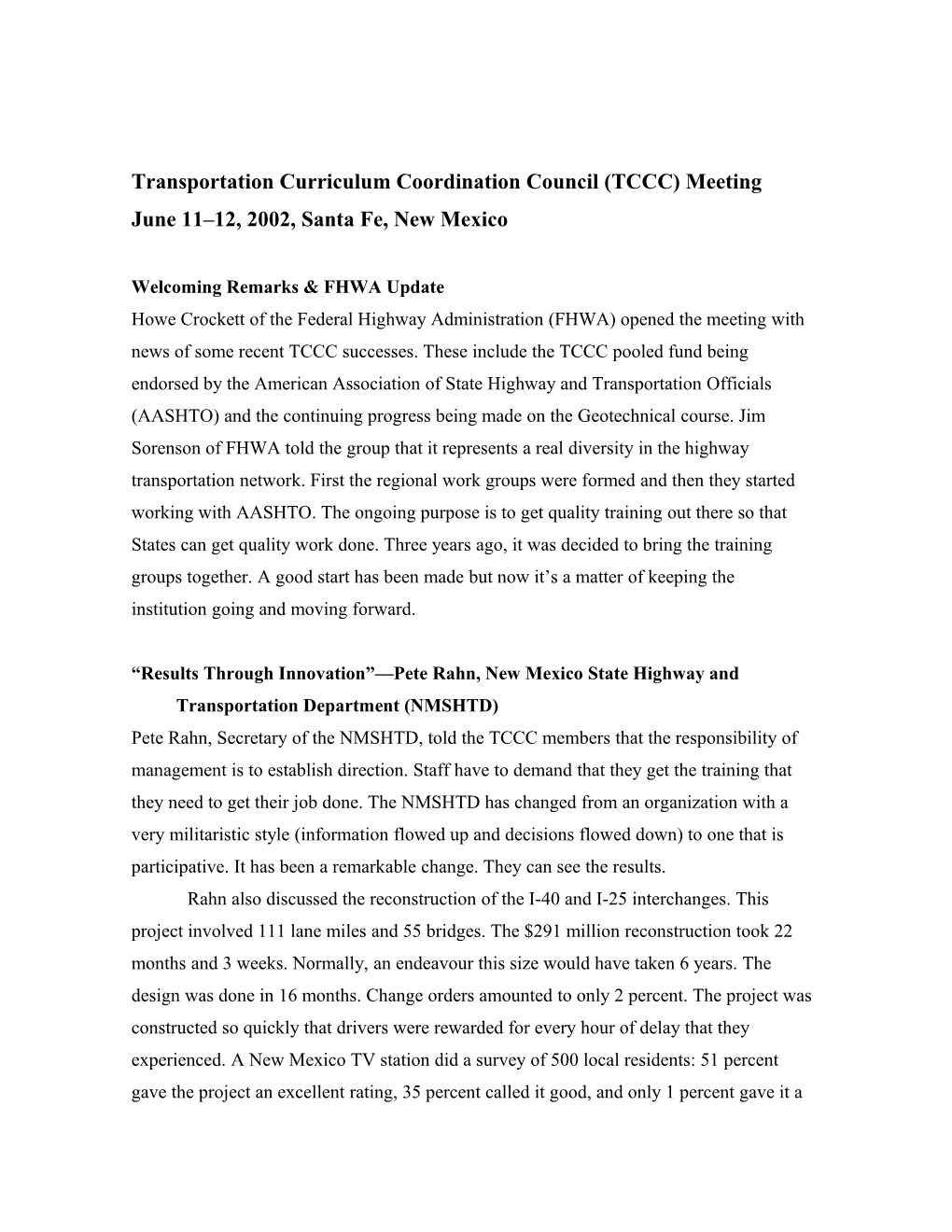 Transportation Curriculum Coordination Council Meeting