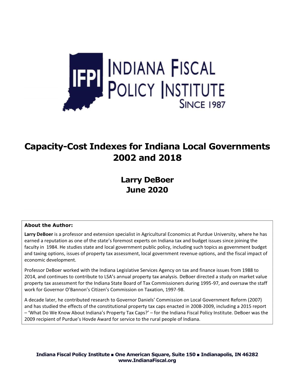 Capacity-Cost Indexes for Indiana Local Governments 2002 and 2018