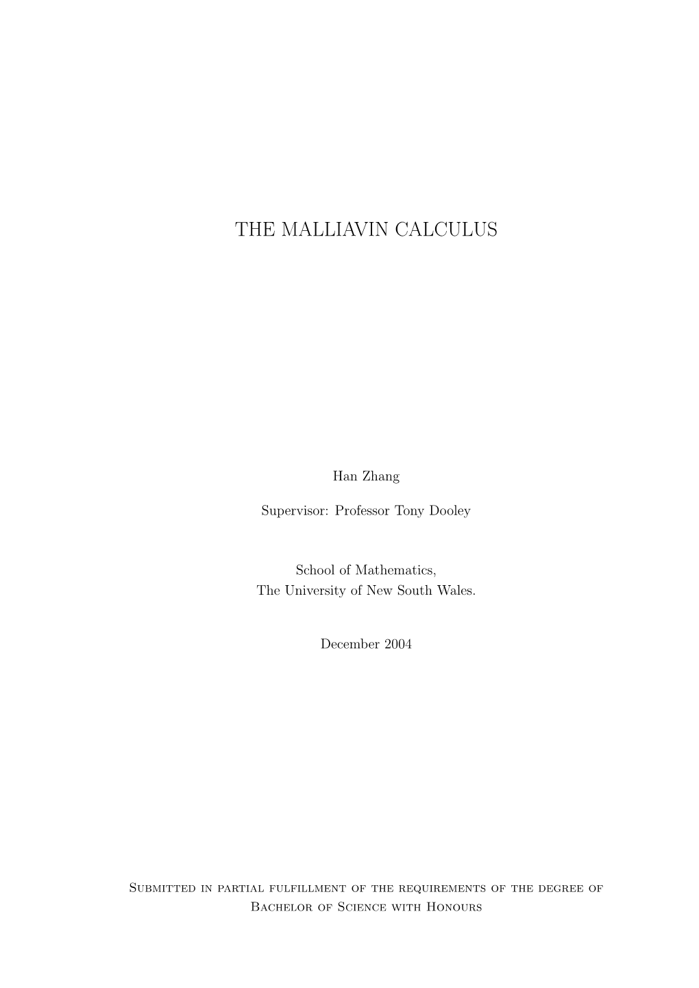 The Malliavin Calculus