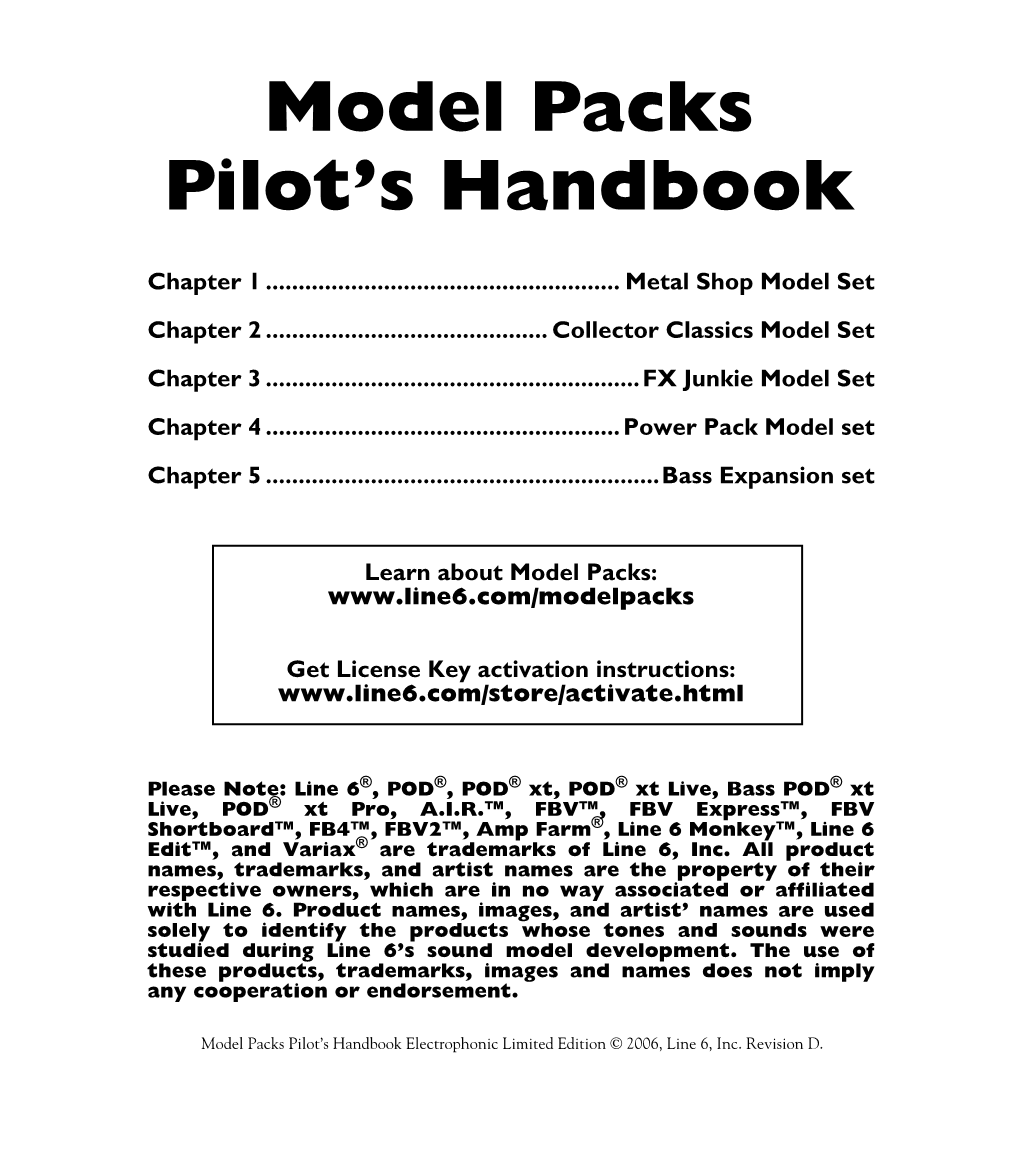 Model Packs Pilot's Handbook