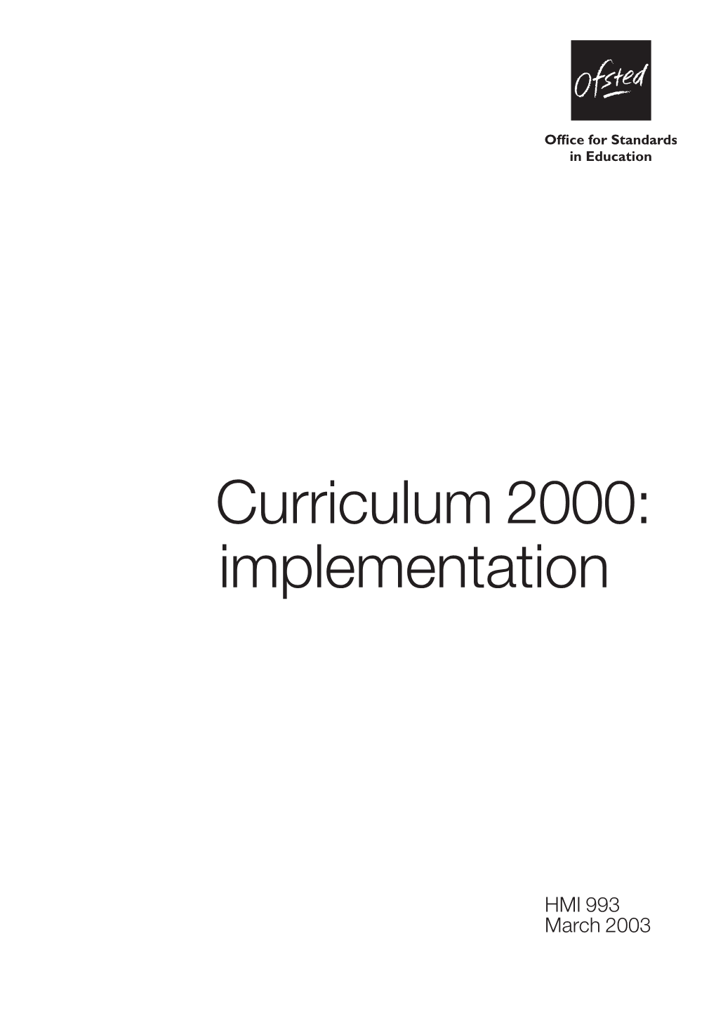 Curriculum 2000: Implementation