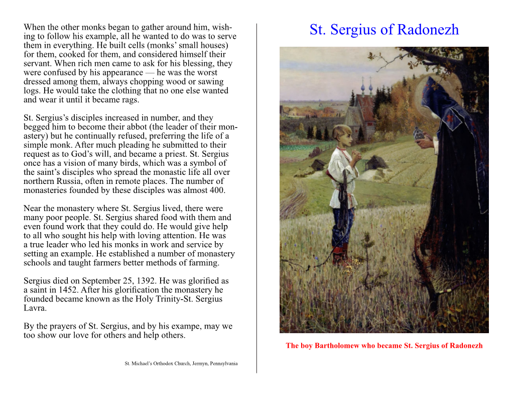 St. Sergius of Radonezh Them in Everything